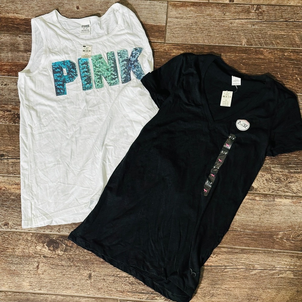 Victoria's Secret - Pink - T-Shirt + Tank - Small - Black / White NWT New Tags
